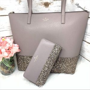 ✨✨ Glitter Gray Kate spade penny Greta court Wallet compete set cityscape
